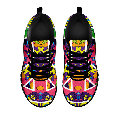 Psychedelic Hippie Peace Sign Print Black Sneakers