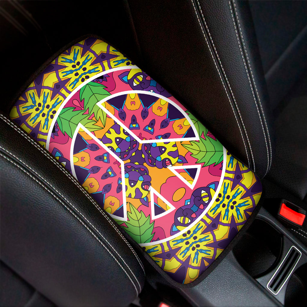 Psychedelic Hippie Peace Sign Print Car Center Console Cover