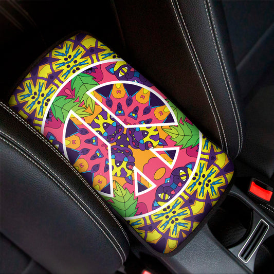 Psychedelic Hippie Peace Sign Print Car Center Console Cover