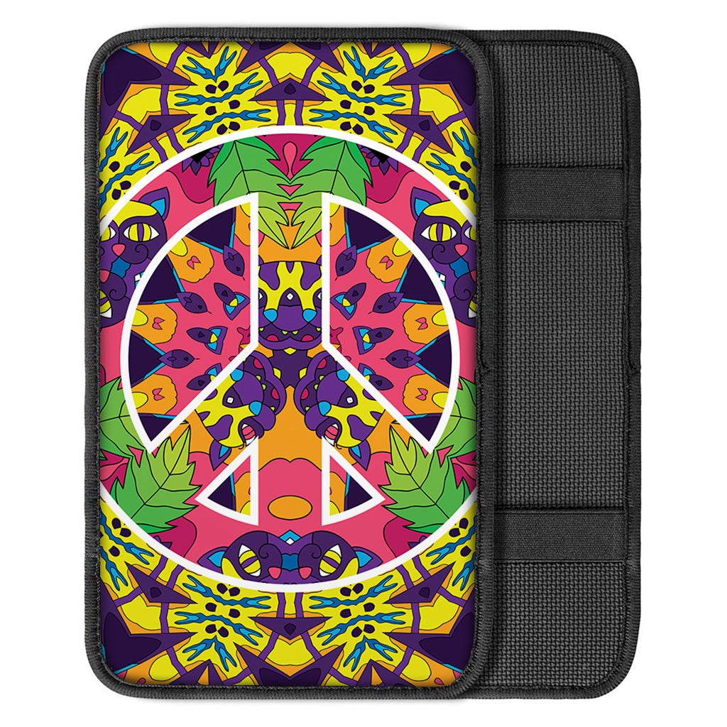 Psychedelic Hippie Peace Sign Print Car Center Console Cover