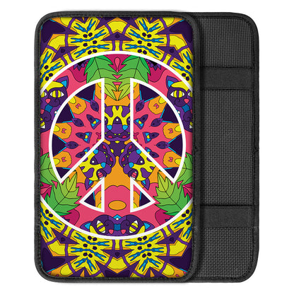 Psychedelic Hippie Peace Sign Print Car Center Console Cover