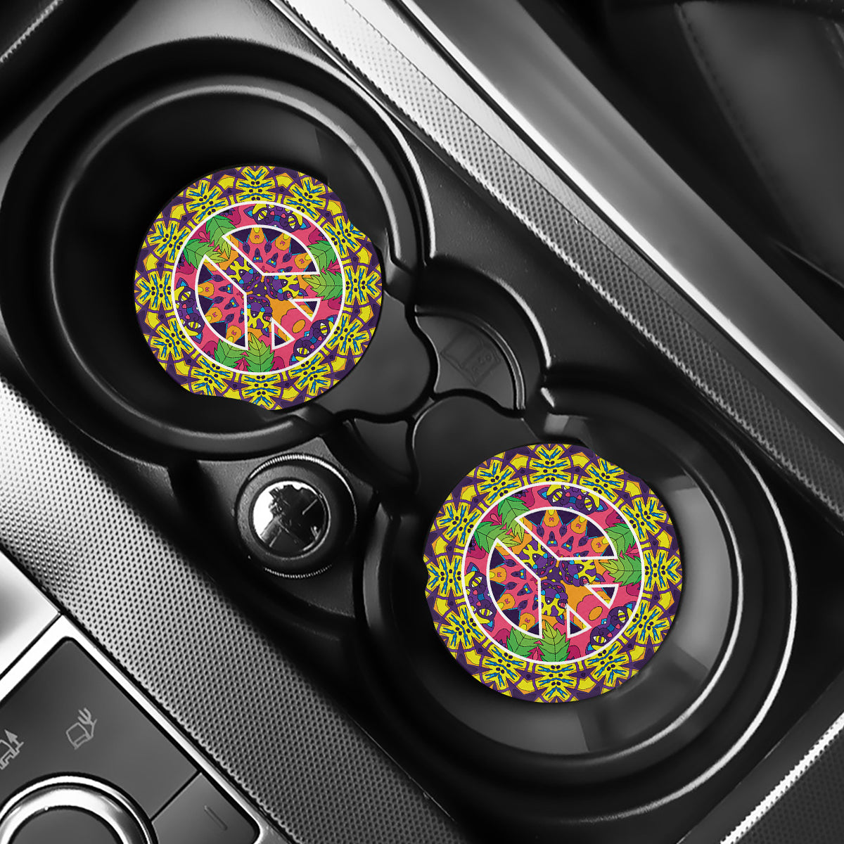 Psychedelic Hippie Peace Sign Print Car Coasters