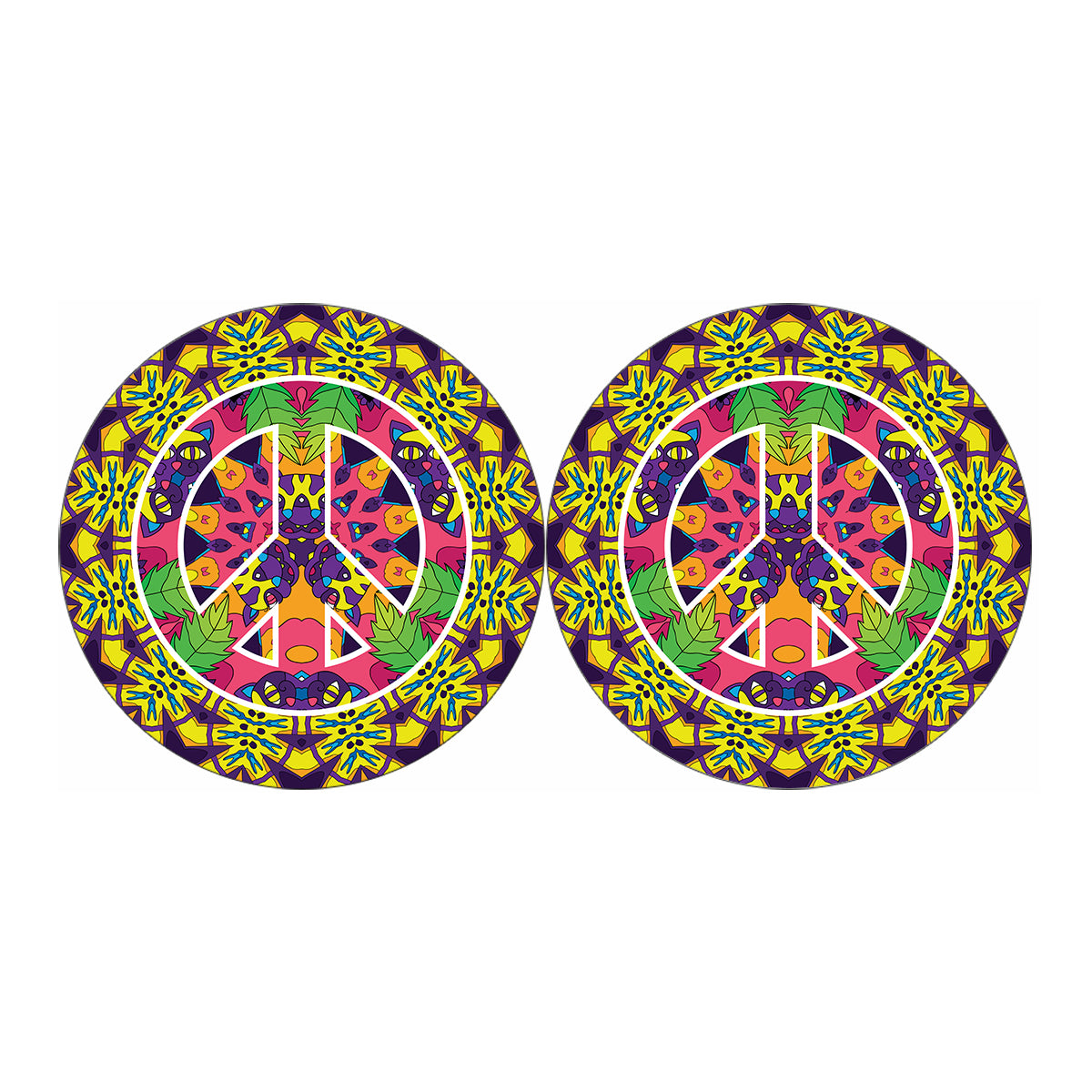 Psychedelic Hippie Peace Sign Print Car Coasters