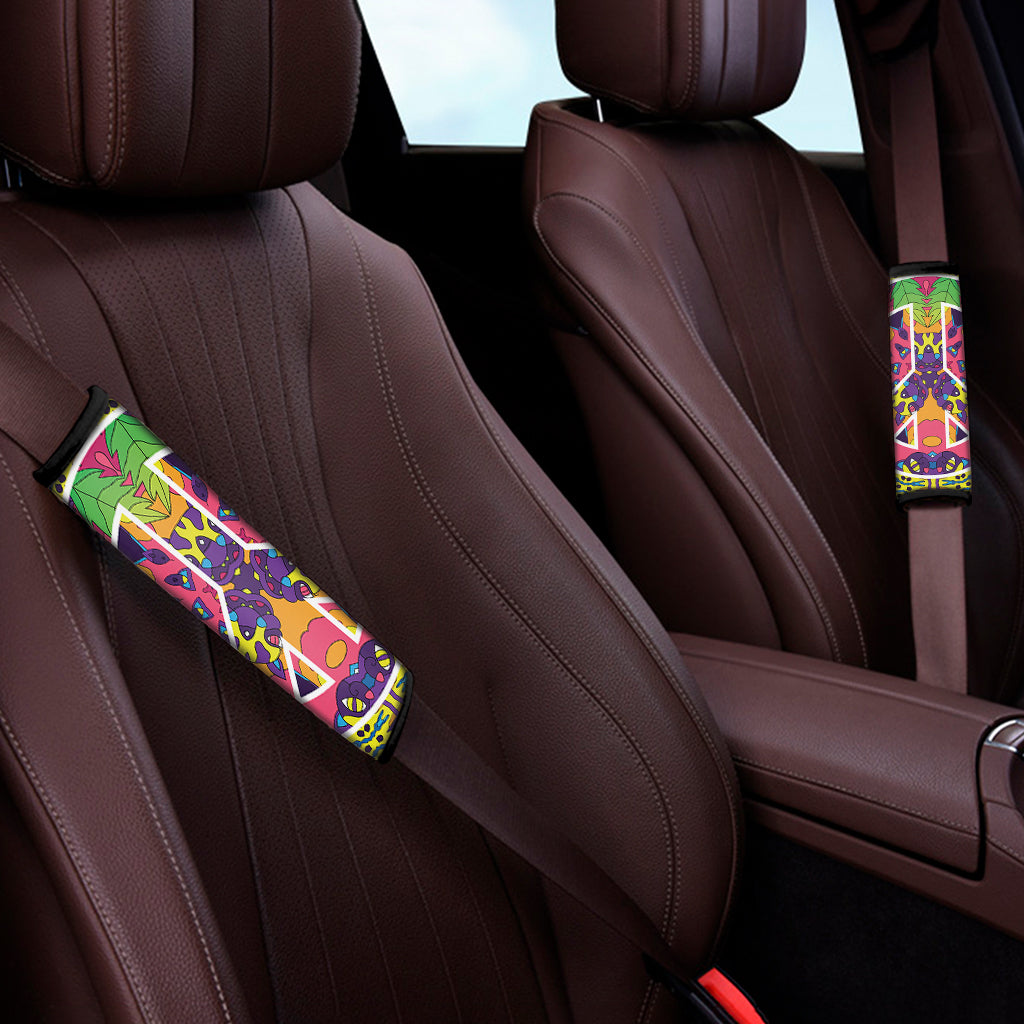Psychedelic Hippie Peace Sign Print Car Seat Belt Covers