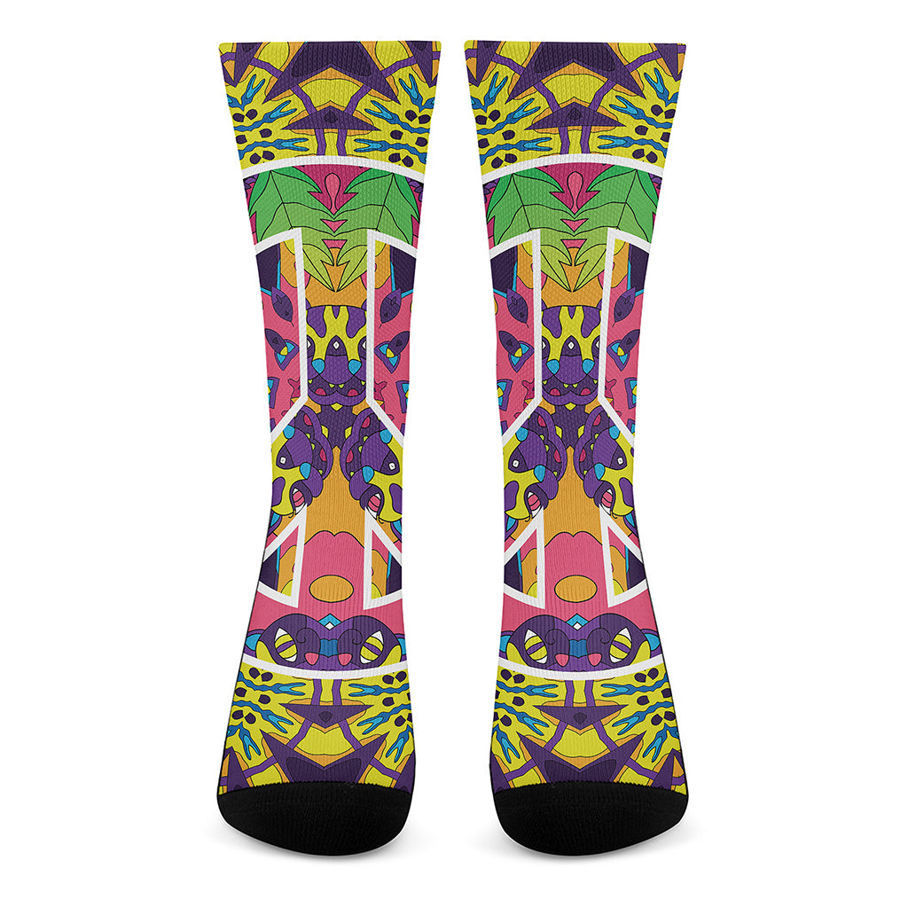 Psychedelic Hippie Peace Sign Print Crew Socks