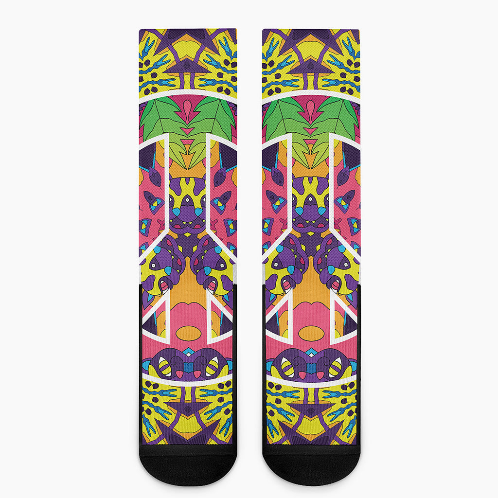 Psychedelic Hippie Peace Sign Print Crew Socks