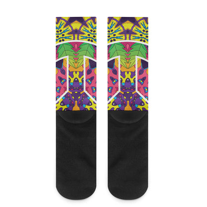 Psychedelic Hippie Peace Sign Print Crew Socks