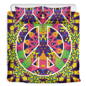 Psychedelic Hippie Peace Sign Print Duvet Cover Bedding Set