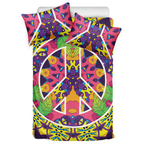 Psychedelic Hippie Peace Sign Print Duvet Cover Bedding Set