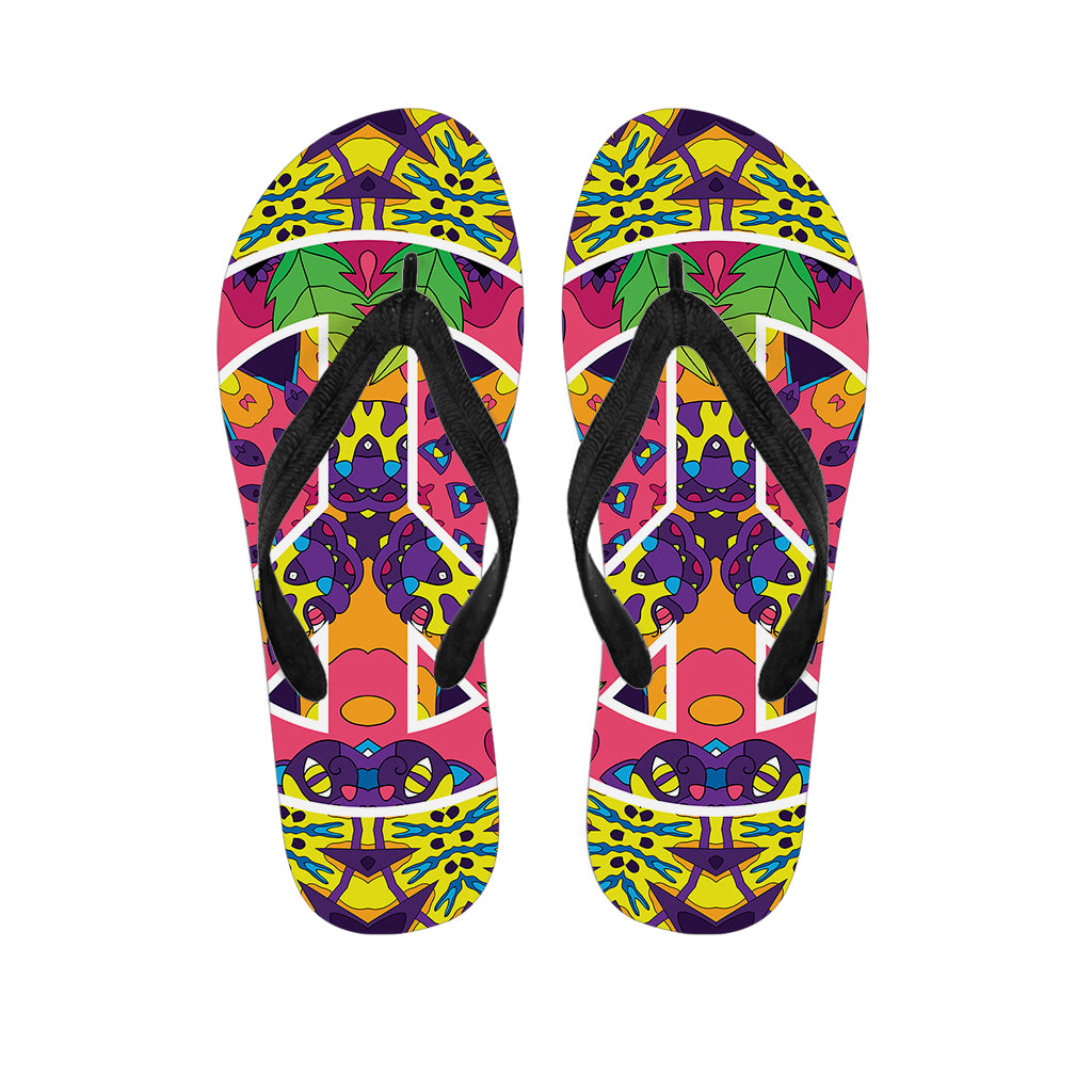 Psychedelic Hippie Peace Sign Print Flip Flops