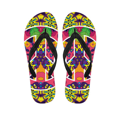 Psychedelic Hippie Peace Sign Print Flip Flops