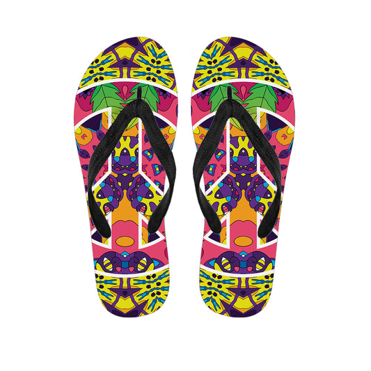 Psychedelic Hippie Peace Sign Print Flip Flops