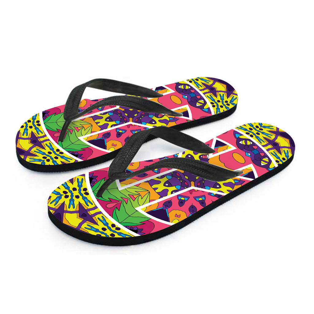 Psychedelic Hippie Peace Sign Print Flip Flops