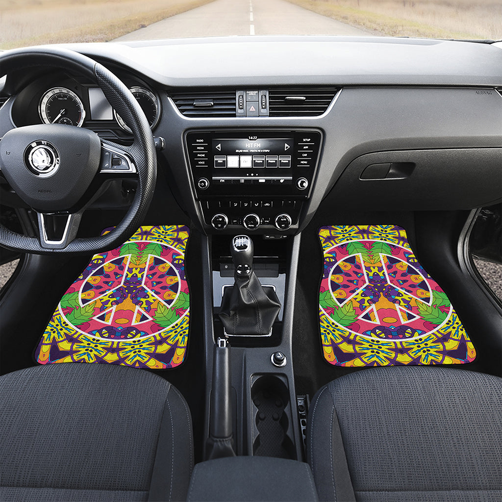Psychedelic Hippie Peace Sign Print Front and Back Car Floor Mats