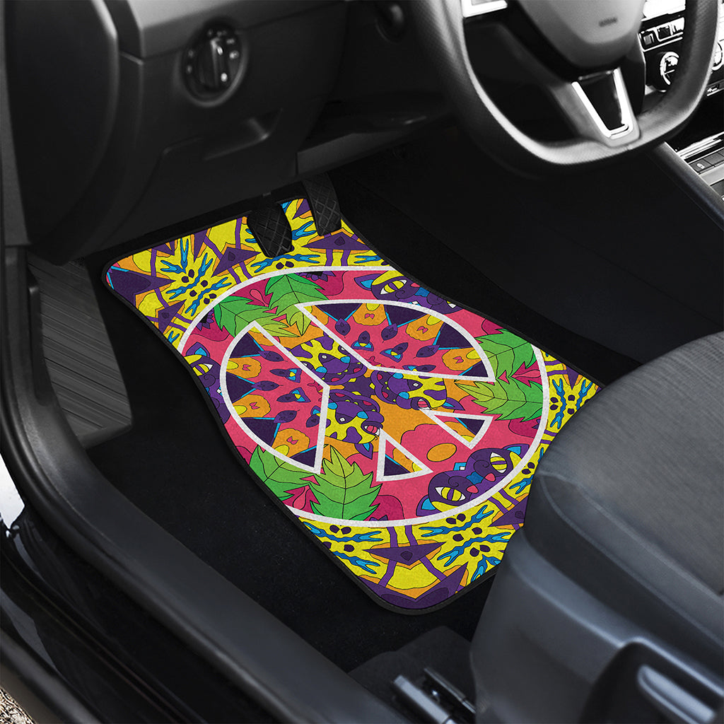 Psychedelic Hippie Peace Sign Print Front and Back Car Floor Mats