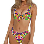 Psychedelic Hippie Peace Sign Print Front Bow Tie Bikini