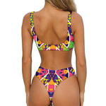 Psychedelic Hippie Peace Sign Print Front Bow Tie Bikini