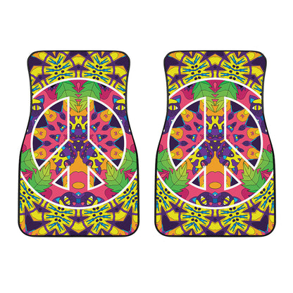 Psychedelic Hippie Peace Sign Print Front Car Floor Mats