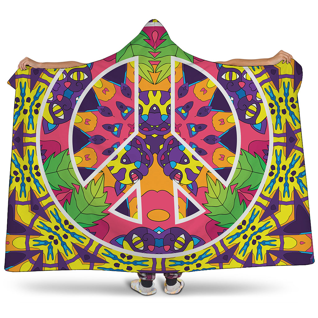 Psychedelic Hippie Peace Sign Print Hooded Blanket