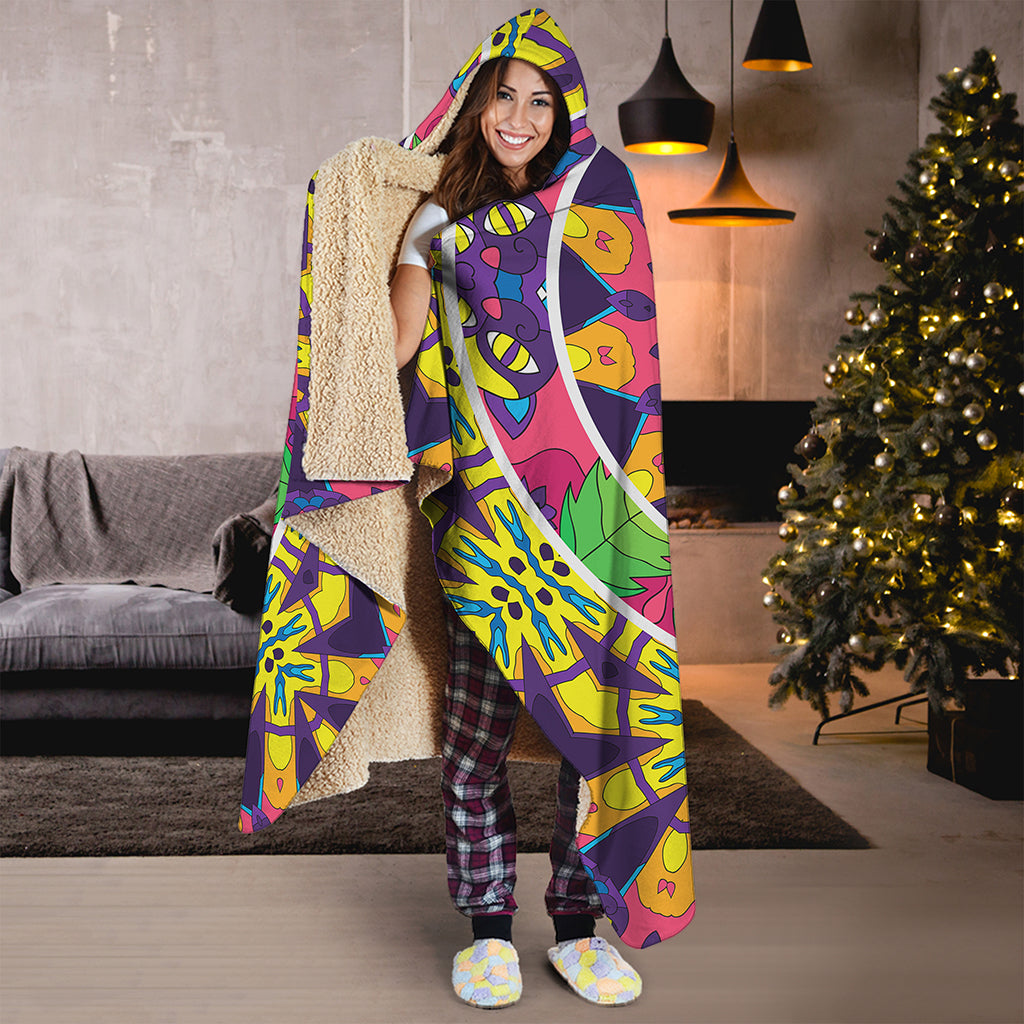 Psychedelic Hippie Peace Sign Print Hooded Blanket