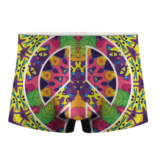 Psychedelic Hippie Peace Sign Print Men's Boxer Briefs
