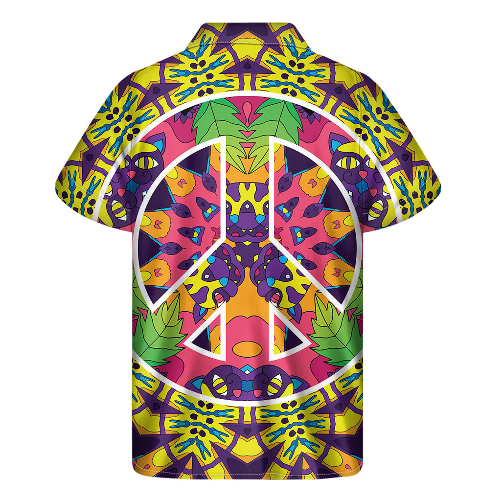 Psychedelic Hippie Peace Sign Print Men's Short Sleeve Shirt