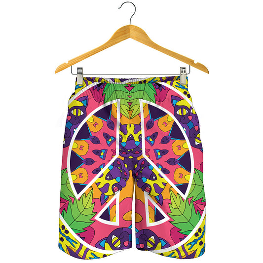Psychedelic Hippie Peace Sign Print Men's Shorts