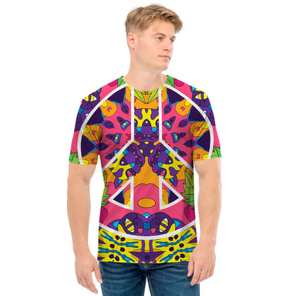 Psychedelic Hippie Peace Sign Print Men's T-Shirt