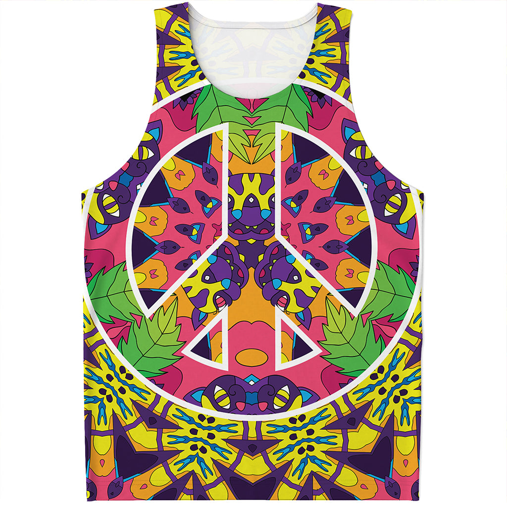 Psychedelic Hippie Peace Sign Print Men's Tank Top