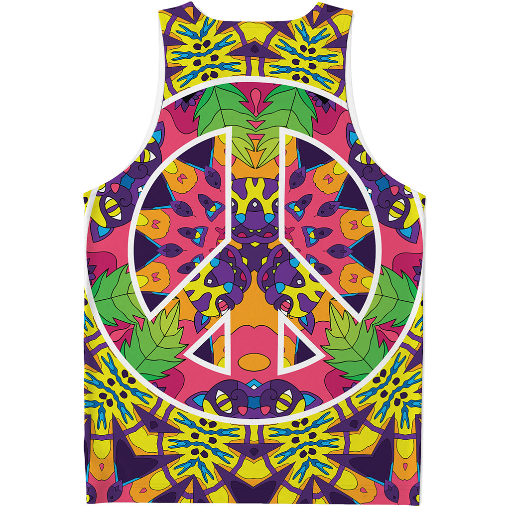 Psychedelic Hippie Peace Sign Print Men's Tank Top