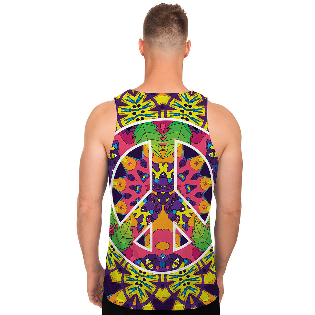 Psychedelic Hippie Peace Sign Print Men's Tank Top