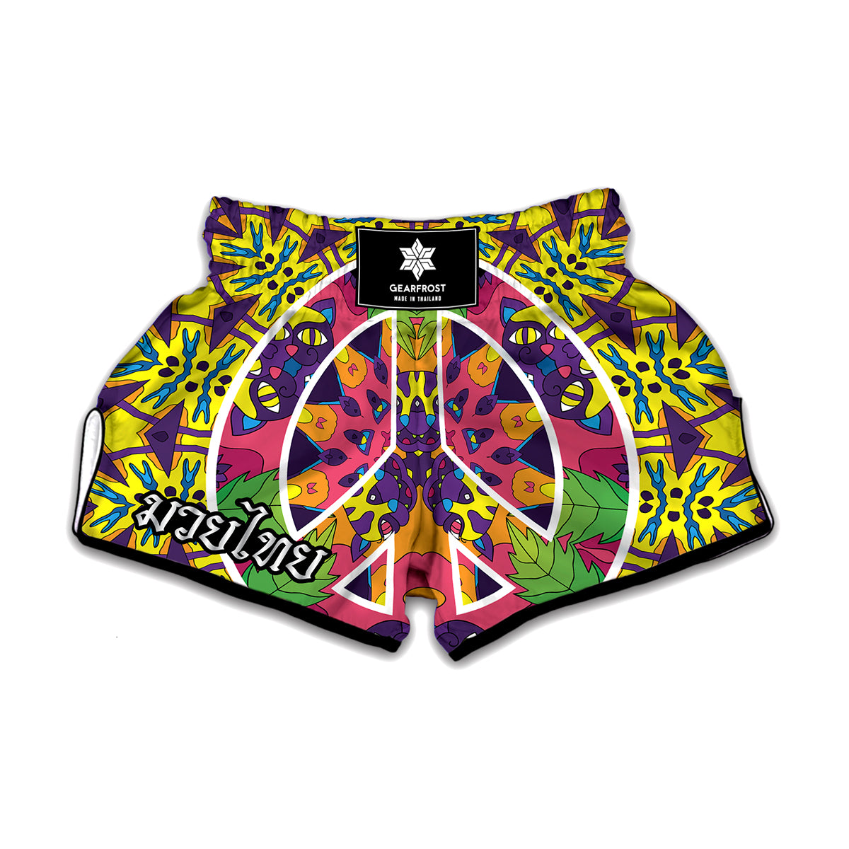 Psychedelic Hippie Peace Sign Print Muay Thai Boxing Shorts