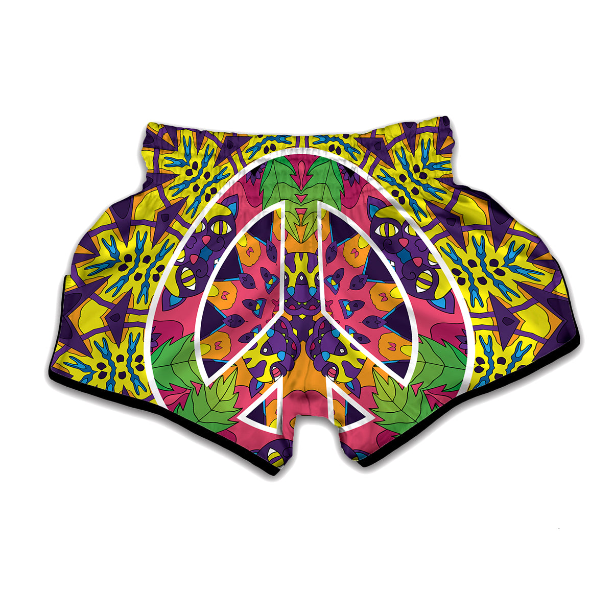 Psychedelic Hippie Peace Sign Print Muay Thai Boxing Shorts