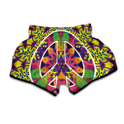 Psychedelic Hippie Peace Sign Print Muay Thai Boxing Shorts