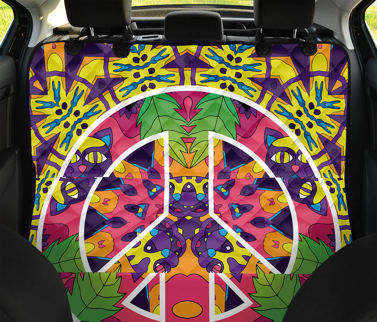 Psychedelic Hippie Peace Sign Print Pet Car Back Seat Cover