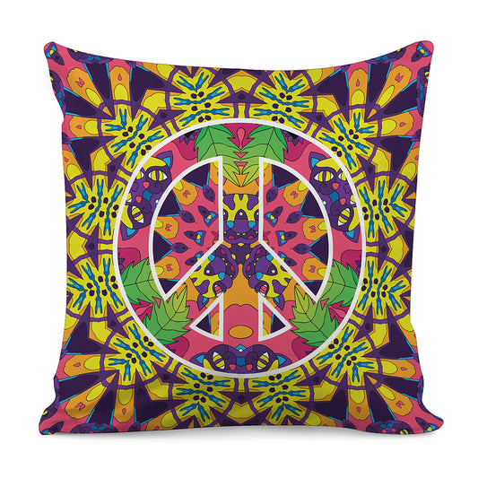 Psychedelic Hippie Peace Sign Print Pillow Cover