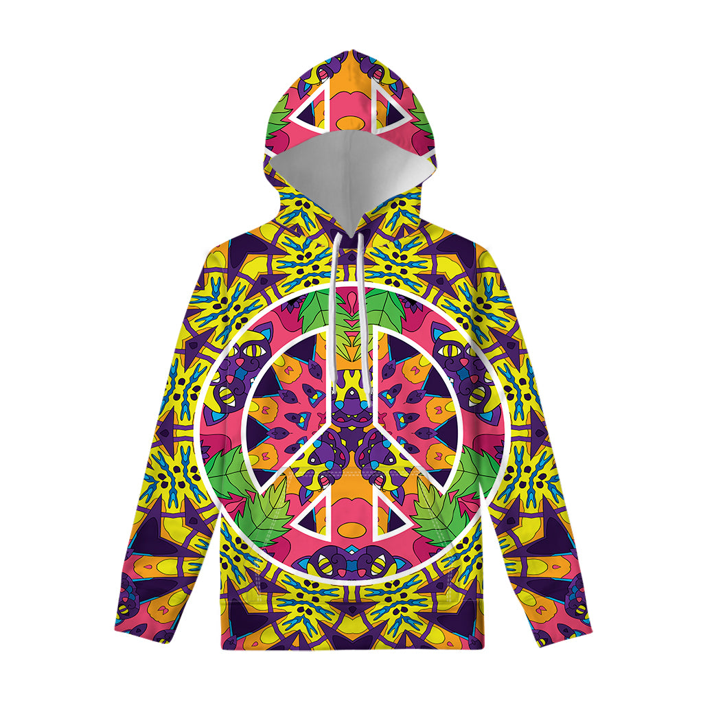 Psychedelic Hippie Peace Sign Print Pullover Hoodie