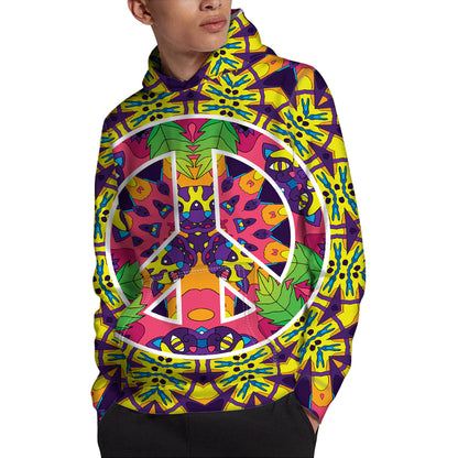 Psychedelic Hippie Peace Sign Print Pullover Hoodie