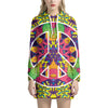 Psychedelic Hippie Peace Sign Print Pullover Hoodie Dress