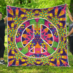 Psychedelic Hippie Peace Sign Print Quilt