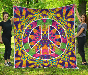 Psychedelic Hippie Peace Sign Print Quilt