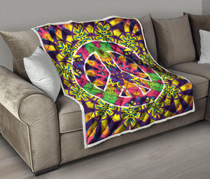 Psychedelic Hippie Peace Sign Print Quilt