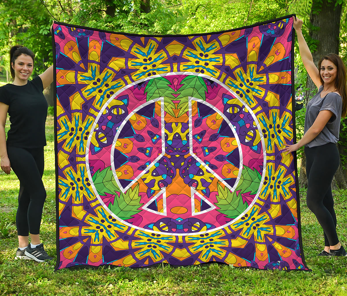 Psychedelic Hippie Peace Sign Print Quilt