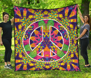 Psychedelic Hippie Peace Sign Print Quilt