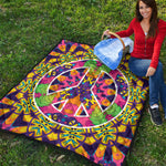 Psychedelic Hippie Peace Sign Print Quilt