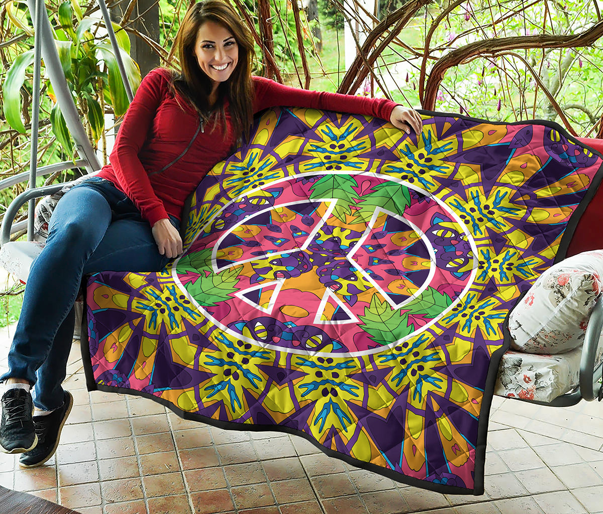 Psychedelic Hippie Peace Sign Print Quilt