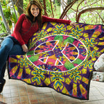 Psychedelic Hippie Peace Sign Print Quilt