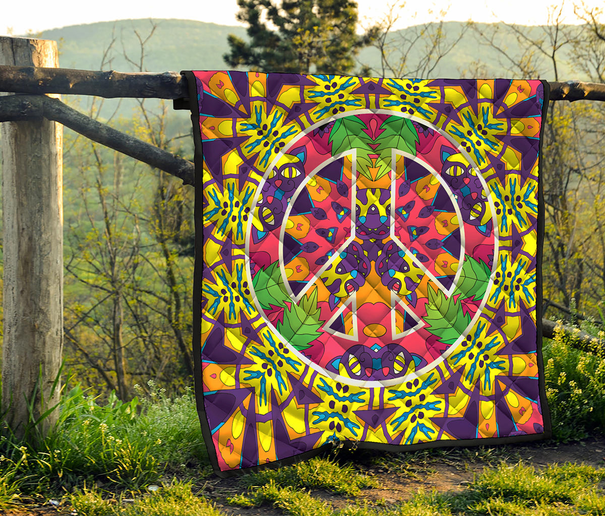 Psychedelic Hippie Peace Sign Print Quilt