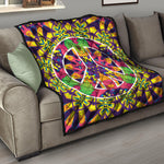 Psychedelic Hippie Peace Sign Print Quilt