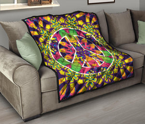 Psychedelic Hippie Peace Sign Print Quilt